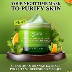 Kiehl's Cilantro & Orange Extract Pollutant Defending Masque 75 ml. มาส์กสูตรใหม่ เนื้อมาสก์ครีมอุดมไปด้วยสารสกัดจากส้มซ่าและผักชีจากยุโรปช่วยฟื้นฟูปราการคุ้มกันผิวหลังจากเผชิญจากมลภาวะ ช่วยปลอบประโลมและคืนความชุ่มชื่นน่าสัมผัสให้กับผ