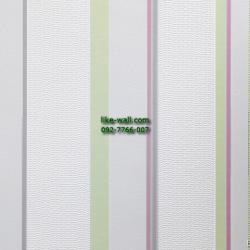 วอลเปเปอร์ติดผนัง ลายทางเส้นตรงหลากสี สีเขียว-ชมพู พื้นหลังสีขาว
