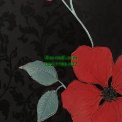 วอลเปเปอร์ติดผนัง ลายดอกไม้สวย สีแดง พื้นหลังสีดำ