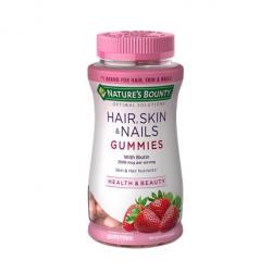 Nature's Bounty Optimal Solutions Hair, Skin & Nails Gummies with Biotin 2500 mcg. 80 Strawberry Gummies แค่เคี้ยวๆ ผมก็สวย เล็บแข็งแรงได้ด้วยเจลลี่เม็ดวิตามินรสสตรอเบอร์รี่ ที่มีส่วนผสมของไบโอตินช่วยบำรุงผมดกหนา เงางาม ผิวกระจ่างใส เล็บแข็งแรง 