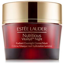 Estee Lauder Nutritious Vitality8 Radiant Overnight Creme / Mask 50ml. ครีมเนื้อเนียนนุ่มสำหรับกลางคืนที่ช่วยปรนนิบัติผิวอย่างอ่อนโยน และเสริมความสมดุลให้ผิวด้วยความชุ่มชื้นและสารอาหารผิวเข้มข้น สามารถใช้เป็นมาส์กเพื่อฟื้นบำรุงผิวอย่างเร่งด่วน