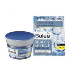 Balea Beauty Effect Intensive Day Cream SPF 30 With Hyaluronic Acid 50ml. ครีมไฮยาลูรอนสดบำรุงผิวหน้าสำหรับกลางวัน พร้อมปกป้องแสงแดด SPF30 ช่วยต่อต้านริ้วรอยอย่างมีประสิทธิภาพ เนื้อครีมบางเบา ซึมซาบเร็วไม่เหนียวเหนอะหนะ นุ่มลื่นเบาสบายผิว