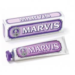 MARVIS Jasmin Mint Toothpaste 75ml. (หลอดสีม่วง) ยาสีฟันชั้นเลิศจากอิตาลี สูตรหอมสดชื่น หอมหวานของกลิ่นมะลิและมิ้นท์ การผสมผสานที่น่าทึ่งระหว่างความหอมหวานแบบฉบับดอกมะลิและความหอมสดชื่นของมิ้นต์ มอบลมหายใจที่หอม สดชื่น ลดกลิ่นไม่พึงประสงค์ ลดการ