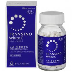 TRANSINO White C ขนาด 180 เม็ด ทานได้ 30 วัน อาหารเสริมบำรุงผิวกระจ่างสดใส ด้วย L-cysteine&#8203; วิตามินซีรวมเข้มข้นระงับการผลิตเมลานิน ที่ทำให้เกิด ฝ้ากระ และจุดด่าง ขายดีในญี่ปุ่น ซึ่งเป็นการหยุดปัญหาผิวหมองคล้ำ ลดรอยคล้ำจากแสงแดด ช่วยป