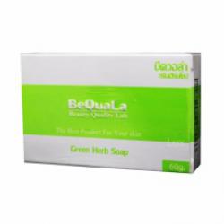 BeQuala Green Herb Soap สบู่บีควอล่า กรีนเฮิร์บ ปราศจากเคมี ทำความสะอาดผิวหน้าได้สะอาดเนียนลึก ขนาด 60 กรัม (1 กล่อง)  
