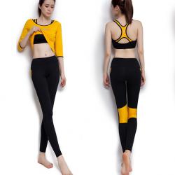 **พร้อมส่ง size  M /L/XL สีเหลือง ชุดออกกำลังกาย/โยคะ/ฟิตเนส เสื้อแขนยาว+บรา+กางเกงขายาว