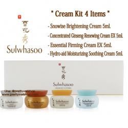 Sulwhasoo Cream Kit 4 Items เซตที่รวมที่สุดแห่งครีมฟื้นบำรุงผิวทั้ง 4 สูตร จาก Sulwhasoo มอบความงามอันเลอค่า ครีมสมุนไพรระดับตำนานของเกาหลี อุดมด้วยส่วนผสมเข้มข้นของโสม ช่วยฟื้นบำรุงผิวได้อย่างล้ำลึก พร้อมลดเลือนริ้วรอยแห่งความร่วงโรย จัดการปั