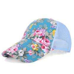 (พร้อมส่งสีฟ้า) หมวกแก็ปแฟชั่น หมวกแฟชั่นลายดอกไม้สวย หมวกแก็ป หมวกลายดอกไม้