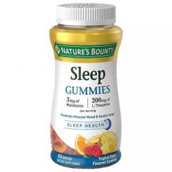Nature's bounty Sleep Gummies 3 mg. Melatonin / 200 mg. L-Theanine 60 Gummies วิตามินในรูปแบบเจลลี่กัมมี่น่ารักๆรูปดาว และพระจันทร์แสนอร่อย รสพั้นซ์ผสมไม้รวม ที่ทำให้รู้สึกผ่อนคลาย นอนหลับง่ายขึ้น หลับสบายไม่ตื่นกลางดึก ตื่นมาสมองปลอดโปร่ง 