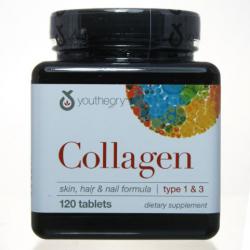 Youtheory Collagen Type 1 & 3 ขนาด 120 Tablets คอลลาเจนจากอเมริกา คอลลาเจนชนิดที่ 1 กับ 3 ซึ่งทั้งสองชนิดนี้มีหน้าที่ช่วยให้ผิวหนังหรือผิวพรรณมีความชุ่มชื้น นุ่มนวล สดใสขึ้น และลดริ้วรอยบนใบหน้าหรือตีนกา ทำให้ดูหนุ่มสาวขึ้น โดยบำรุงผิวพรรณ