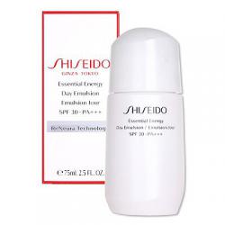 Shiseido Essential Energy Day Emulsion SPF 30 PA+++ 75ml. อิมัลชั่นสูตรกลางวัน (Day Emulsion) เนื้อฉ่ำชุ่ม สดชื่น ช่วยลดเลือนริ้วรอยแห่งวัย ผิวคล้ำหมอง ผิวแห้งกร้าน และสัญญาณอื่น ๆ ที่เกิดจากอาการผิวขาดพลัง เผยผิวให้ดูเนื้อผิวชื่นชุ่ม นุ่มเนีย
