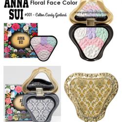 Anna Sui Face Color #001 Cotton Candy Garland 7 g. (ตลับใส่+รีฟิล) บรัชออนสีหวานโทนสีขาวประกายมุก สีนี้นิยมใช้เป็นไฮไลท์เพิ่มประกายให้ผิวดูเงามีมิติสวยงาม มี 5 สีในตลับเดียว พร้อมตลับใส่เมคอัพสีทองสวยหรูสไตล์แอนนา ซุยเนื้อแป้งขึ้นรูปเป็นลายดอก