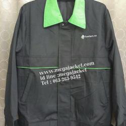 ตัวอย่าง แจ็คเก็ตสีดำปกเขียว ผ้าคอม cotton 093-632-6441 Jacket ปัก logo