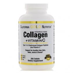 California Gold Nutrition Collagen Peptides + Vitamin C Hydrolyzed Type 1 & 3 ขนาด 250 Tablets คอลลาเจน+วิตามินซีจากอเมริกา คอลลาเจนชนิดที่ 1 กับ 3 ซึ่งทั้งสองชนิดนี้มีหน้าที่ช่วยให้ผิวหนังหรือผิวพรรณมีความชุ่มชื้น นุ่มนวล สดใสขึ้น และลดริ