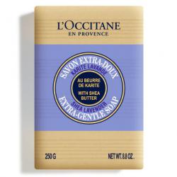 L'Occitane Shea Lavender Extra-Gentle Soap 250g. สบู่อาบน้ำผิวกายที่มีส่วนผสมทั้งหมดจากธรรมชาติ และอุดมไปด้วยเชีย บัตเตอร์มีกลิ่นหอมจากดอกลาเวนเดอร์สามารถใช้ได้ทั้งเด็กและผุ้ใหญ่ ทำให้ผิวเนียนนุ่ม ชุ่มชื่น ไม่แห้งกร้าน สัมผัสได้ถึงผิวที่สะอาดหมดจด สด