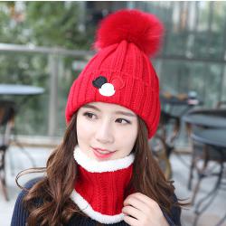 (พร้อมส่งสีแดงสด) เซตหมวกกันหนาวผู้หญิง หมวกไหมพรมผู้หญิง หมวกไหมพรม+ผ้าปลอกคอกันหนาว