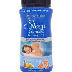Puritan's Pride Sleep Complex Gummy with Melatonin & L-Theanine 60 Gummies ผลิตภัณฑ์เสริมอาหาร พูริแทนไพร์ม กัมมี่นอนหลับ นำเข้าจากอเมริกา ทำให้คุณหลับลึก มีสมาธิดีขึ้น สุขภาพชีวิตดีขึ้น ในรูปแบบเจลลี่กัมมี่รสผลไม้รวมหอมอร่อย รับประทา