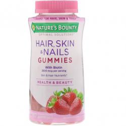 Nature's Bounty Optimal Solutions Hair, Skin & Nails Gummies with Biotin 2500 mcg. 140 Strawberry Gummies แค่เคี้ยวๆ ผมก็สวย เล็บแข็งแรงได้ด้วยเจลลี่เม็ดวิตามินรสสตรอเบอร์รี่ ที่มีส่วนผสมของไบโอตินช่วยบำรุงผมดกหนา เงางาม ผิวกระจ่างใส เล็บแข็งแรง