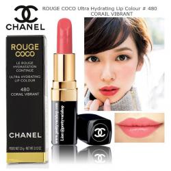 Chanel Rouge Coco Ultra Hydrating Lip Colour #480 Corail Vibrant 3.5 g. ลิปสติกอันเป็นเอกลักษณ์ของชาเนล ถูกนำมาปรับปรุงใหม่ เป็นสูตรชุ่มชื้นพิเศษ เพื่อมอบความเนียนนุ่มสบาย เปล่งประกาย และชุ่มชื้นยาวนานตลอดวัน โดยได้รับแรงบันดาลใจจากกลุ่มเพื่อน