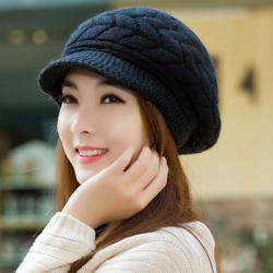 (พร้อมส่งสีดำ) หมวกแฟชั่นผู้หญิง หมวกไหมพรมกันหนาว หมวกกันหนาวทรงแกป