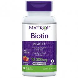 Natrol Biotin 10,000 mcg. Strawberry Flavor 60 Fast Dissolve Tablets ไบโอตินเข้มข้น 10,000 ไมโครกรัม ชนิดอมละลาย รสสตอเบอร์รี่ ทานเพียง 1 เม็ดต่อวัน ทานง่าย ละลายเร็ว วิตามินและแร่ธาตุรวม สูตรสำหรับบำรุงเส้นผม ทานเพียง 1 เม็ดต่อวัน ช่วยให้มีสุ