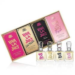 JUICY COUTURE Perfume Viva la Juicy Mini Gift Set เซ็ทน้ำหอมคอลเลคชั่นกลิ่น Viva la Juicy 4 โทนกลิ่นขายดี ในขนาดพกพา 5 ml. ให้คุณได้สัมผัสกลิ่นหอมในหลากหลายอารมณ์หลากหลายสไตล์ แต่ยังคงความหอมหวานฉ่ำจากผลเบอร์รี่ป่า ส้มแมนดาริน ดอกไม้นานาชนิด แ