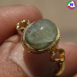 แหวนทองเหลืองหญิง แก้วโป่งข่ามนำโชค เบอร์ 55 แก้วปวกเขียวประกายเพชร ของดีเมืองเถิน ได้ลาภก้อนโต