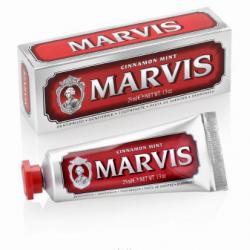 MARVIS Cinnamon Mint Toothpaste Travel Size 25 ml. (สีแดง) ยาสีฟันระดับพรีเมี่ยม สูตรหอมสดชื่นจากมิ้นท์และชินนามอน พร้อมมอบความอ่อนโยนด้วยกลิ่นหอมสดชื่นของมิ้นต์ อีกทั้งยังมีความหวาน ซึ่งเป็นรสชาติที่แปลกใหม่และไม่เคยสัมผัสมาก่อน
