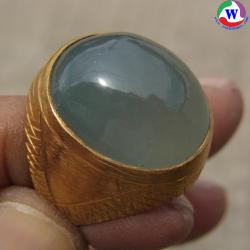 แหวนทองเหลืองชาย เบอร์ 64 แก้วโป่งข่ามนำโชค ชนิดแก้วหมอกมุงเมืองสีฟ้านวลตา เม็ดโต