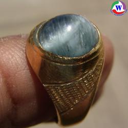 แหวนยูโรหญิง เบอร์ 56 แก้วโป่งข่ามนำโชค ชนิดแก้วฟ้าแรน้าเงินอมเทาลายพิรุณเส้น เมืองเถิน