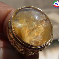 แหวนทองเหลืองชาย เบอร์ 60 แก้วโป่งข่ามนำโชค ชนิดแก้วพิรุณสีทองพริ้ว กาบทอง กาบเงิน แวววาว