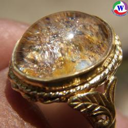 แหวนทองเหลืองหญิง เบอร์ 57 ครึ่ง แก้วโป่งข่ามนำโชค ชนิดแก้วพิเศษแก้วสตาร์ ทรายสีทองเงินนาค กาบทองกลีบดอกไม้ ปวกเขียวลอย