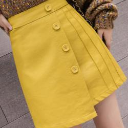 พรีออเดอร์ กระโปรง สวย ๆ สไตลเกาหลี กระโปรงหนัง เสื้อผ้าแฟชั่น สีเหลืองสด ดำ ครีม และเขียว