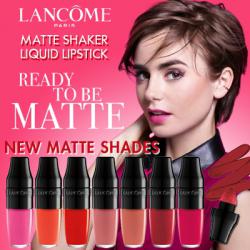 Lancome Matte Shaker Liquid Lipstick 6.2 ml. ลิควิดลิปสติก สีสันสดชัดเจิดจ้า สีสดอิ่ม + สูตรลิควิดทาง่าย + เรียวปากสวยแบบแมตต์ในเวลาเพียง 2 นาทีอิมัลชันสูตรใหม่ทำให้เนื้อลิปสติกบางและสีสดชัดกว่าลิปสติกแบบเดิมถึงสองเท่า