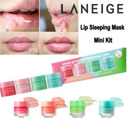 LANEIGE Lip Sleeping Mask Mini Kit 4 ชิ้น*8กรัม ลิปบาล์ม 4 กลิ่น ใช้เป็น Over Night Mask For Lip หรือ บำรุงริมฝีปาก ทาบางๆ เพิ่มความชุ่มชื่นในระหว่างวัน อุดมด้วย Vitamin C เข้มข้นจาก Berry Mix Extract ช่วยลดความแห้งกร้าน ขจัดส่วนที่ลอก แตก เป็น
