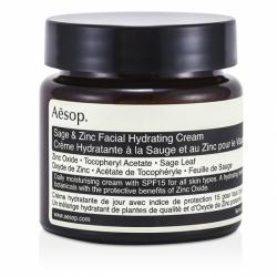 Aesop Sage & Zinc Facial Hydrating Cream SPF15 ขนาด 60 g. มอยส์เจอไรเซอร์ผสมสารป้องกันแสงแดด SPF 15 เหมาะสำหรับทุกสภาพผิว เนื้อผลิตภัณฑ์ ครีมเข้มข้นปานกลาง ให้ผิวรู้สึก บางเบา ชุ่มชื่น แข็งแรง หลังจากที่ค้นคว้าพัฒนามาถึง 10 ปี มอยส์เจอร์สู