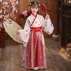 7C60 ชุดเด็กหญิง ชุดจีนโบราณ ชุดจอมยุทธ ชุดตรุษจีน ฮั่นฝู แดงผ้าโปร่ง Hanfu Chinese Costume