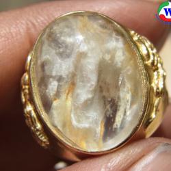 แหวนทองเหลืองชาย 12.69 กรัม เบอร์ 63 แก้วโป่งข่ามนำโชค ชนิดแก้วเข้าแร่สีเงินขาววาว รูปหน้าช้าง เป็นพิรุณสีเงินสีทอง