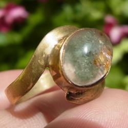 แหวนแก้วปวกเขียว ทอง เบอร์ 56 ครึ่ง  ตัวเรือนยูโรหญิง ทองเหลืองผสมทองคำแท้