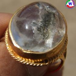 แหวนชุบทอง เบอร์ 58 แก้วโป่งข่ามนำโชค ชนิดแก้วปวก 2 สี สีดำและสีเงิน แก้วใสสวย