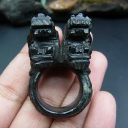 แหวนหยกดำ เบอร์ 58-59 แกะสลักรูปหัวสิงห์