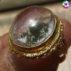 แหวนทองเหลืองหญิง หนักรวม 5.73 กรัม เบอร์ 58 แก้วโป่งข่ามนำโชคชนิดแก้วปวกเขียวเข้มลอยและฟองสมุทร แก้วใสมากๆ