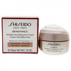Shiseido Benefiance Wrinkle Smoothing Eye Cream 15 ml. (ReNeura Technology) ครีมบำรุงรอบดวงตาเข้มข้นที่จะช่วยลดเลือนริ้วรอยที่เกิดจากวัยความแห้งกร้าน ความเครียด และความหมองคล้ำ เพิ่มความเปล่งปลั่งกระจ่างใส พร้อมมอบความชุ่มชื้น ยาวนานถึง48 ชั่ว