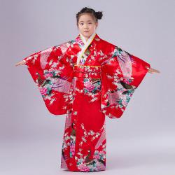 7C194 ชุดเด็กหญิง สีแดง ชุดกิโมโน ชุดยูกาตะ ชุดเกอิชา ชุดซามูไร Kimono Yukata Red Colour Costumes