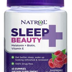 Natrol Sleep + Beauty 60 Raspberry Gummies  ของแท้จาก US 100% วิตามินเม็ดกัมมี่นอนหลับ+บำรุงผิว ผม เล็บ รูปแบบเม็ดเจลลี่ รสราสเบอร์รี่ เคี้ยวหนึบ ทานง่าย อร่อยมีส่วนผสมของไบโอติน และวิตามินอี บำรุงผม ผิว ผม เล็บ + เสริมสร้างภูมิคุ้มกันและช่วยให้นอนหลับสบา