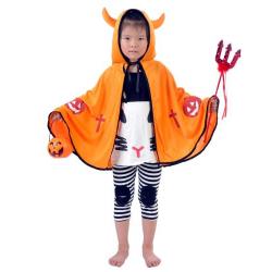 7C224.1 ชุดเด็ก ชุดฮาโลวีน ผ้าคลุมปีศาจน้อย ผ้าคลุมแม่มดมีเขา สีส้ม Orange Devil Cloak Costume