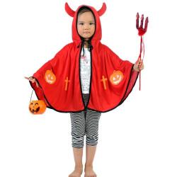 7C224.4 ชุดเด็ก ชุดฮาโลวีน ผ้าคลุมปีศาจน้อย ผ้าคลุมแม่มดมีเขา สีแดง Red Devil Cloak Costume