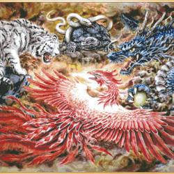 มังกร เสือ ฟีนิกซ์ Dragon Tiger Phoenix (พิมพ์ลาย)