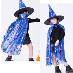 7C232.2-สีน้ำเงิน ชุดเด็ก ชุดฮาโลวีน ชุดแม่มด ผ้าคลุมและหมวก ผ้าคลุมฮาโลวีน The Witch Cloak Halloween