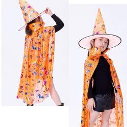 7C232.3-สีส้ม ชุดเด็ก ชุดฮาโลวีน ชุดแม่มด ผ้าคลุมและหมวก ผ้าคลุมฮาโลวีน The Witch Cloak Halloween